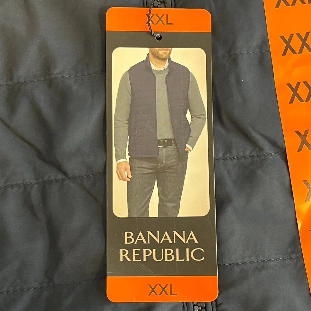 Banana Republic Mens XXL Quilted Puffer Vest Navy Blue Full Zip Mock Neck